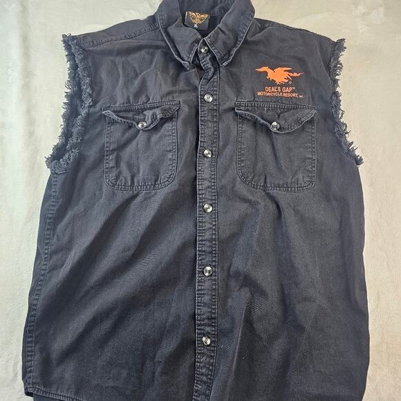 Deal’s Gap Black Denim Vest XL Men’s Milwaukee Performance  motorcycle Resort - Picture 1 of 9